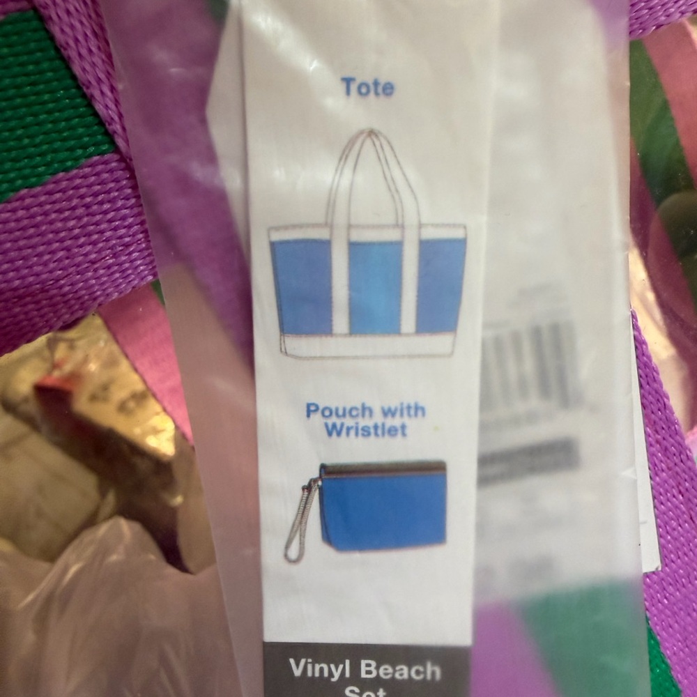 Pink & Green Clear Stripe Tote Bag - Women's Transparent Shopper - Picture 2 of 3